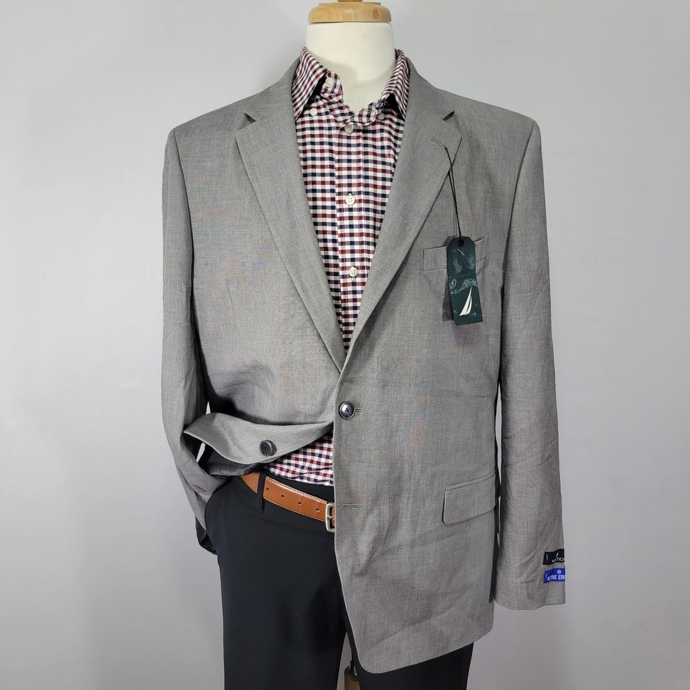 Nautica‎ Men's Sport Coat Blazer Two Button Gray Damaged 46R NEW
